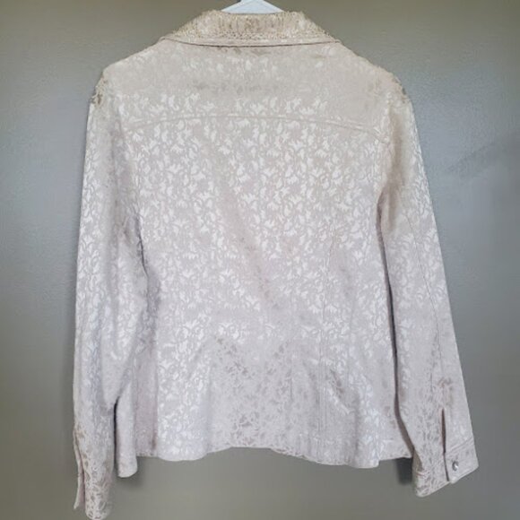 Christine Alexander Jacket XL Cream Damask Gold Crystal Gems Buttons Vintage - Picture 2 of 12